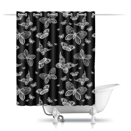 Заказать штору для ванных комнат в Москве. Шторы в ванную КРУЖЕВНЫЕ БАБОЧКИ от ELENA ZHARINOVA - готовые дизайны и нанесение принтов.