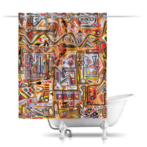 Заказать штору для ванных комнат в Москве. Шторы в ванную Оранжевый дом. от Vadim Koval - готовые дизайны и нанесение принтов.