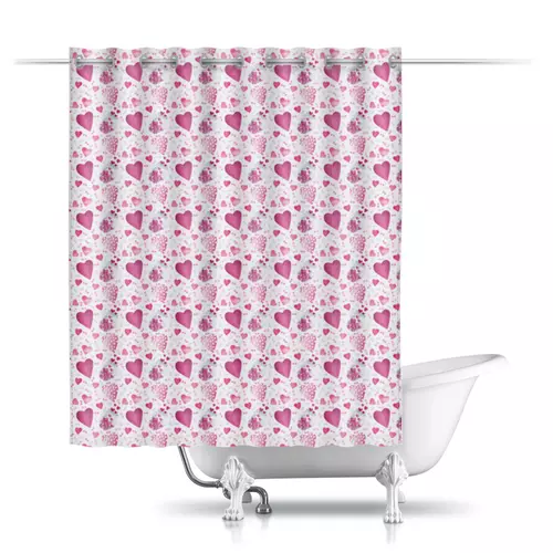 Заказать штору для ванных комнат в Москве. Шторы в ванную Милые сердечки от Olia Shipilova - готовые дизайны и нанесение принтов.