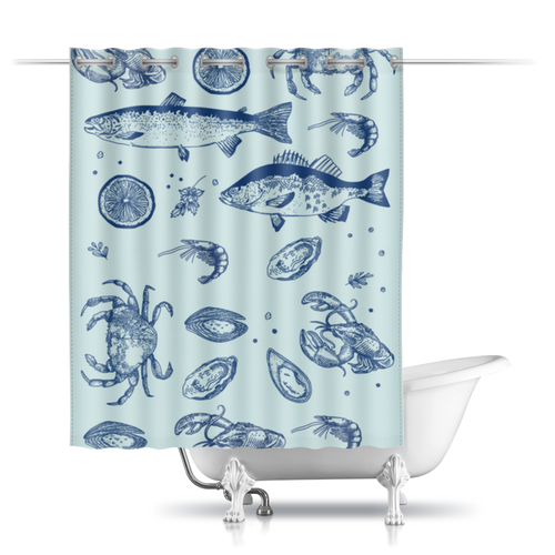 Заказать штору для ванных комнат в Москве. Шторы в ванную Морская от BeliySlon - готовые дизайны и нанесение принтов.