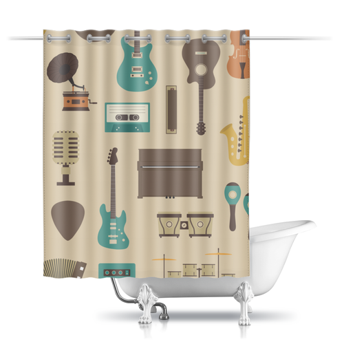 Заказать штору для ванных комнат в Москве. Шторы в ванную Музыкальные инструменты от Romanova - готовые дизайны и нанесение принтов.