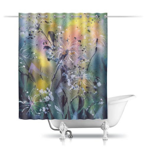 Заказать штору для ванных комнат в Москве. Шторы в ванную Зимние цветы от Ксения Соломатина - готовые дизайны и нанесение принтов.