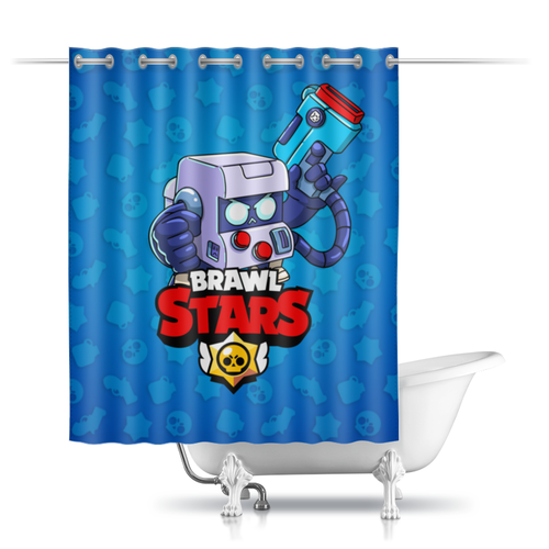 Заказать штору для ванных комнат в Москве. Шторы в ванную BRAWL STARS 8-BIT от geekbox - готовые дизайны и нанесение принтов.