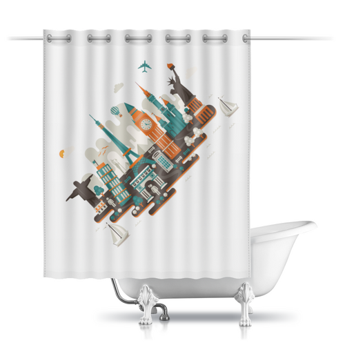 Заказать штору для ванных комнат в Москве. Шторы в ванную Серия: Всюдубуду от Andriy Agarkov - готовые дизайны и нанесение принтов.