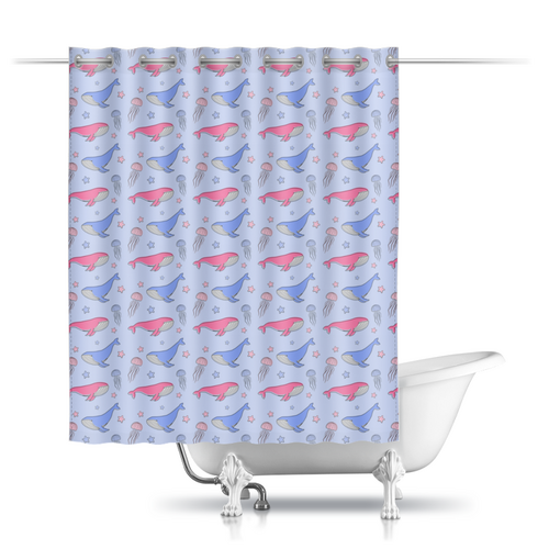 Заказать штору для ванных комнат в Москве. Шторы в ванную Киты и медузы от Antaya - готовые дизайны и нанесение принтов.