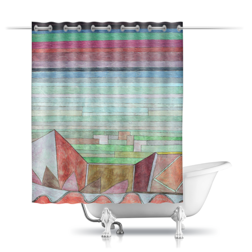 Заказать штору для ванных комнат в Москве. Шторы в ванную Вид на плодородную страну (картина Клее) от trend - готовые дизайны и нанесение принтов.
