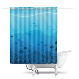Заказать штору для ванных комнат в Москве. Шторы в ванную Подводный мир от BeliySlon - готовые дизайны и нанесение принтов.