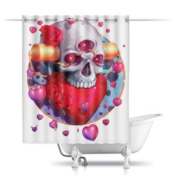Заказать штору для ванных комнат в Москве. Шторы в ванную Heart Skull от Дана Столыпина - готовые дизайны и нанесение принтов.