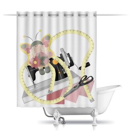 Заказать штору для ванных комнат в Москве. Шторы в ванную Хобби - швейная машинка, ножницы и кукла от p_i_r_a_n_y_a  - готовые дизайны и нанесение принтов.