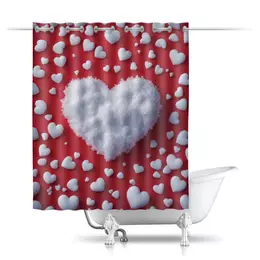 Заказать штору для ванных комнат в Москве. Шторы в ванную Снежные Сердечки от Дана Столыпина - готовые дизайны и нанесение принтов.