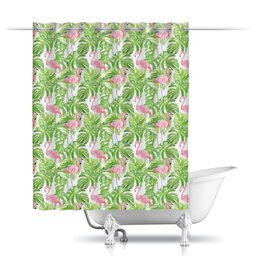 Заказать штору для ванных комнат в Москве. Шторы в ванную Розовый Фламинго от Дана Столыпина - готовые дизайны и нанесение принтов.