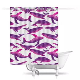 Заказать штору для ванных комнат в Москве. Шторы в ванную Розовые киты от ELENA ZHARINOVA - готовые дизайны и нанесение принтов.