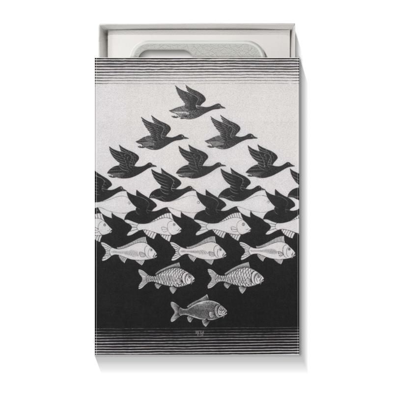 Printio Коробка для чехлов Черно белая рыбы птицы