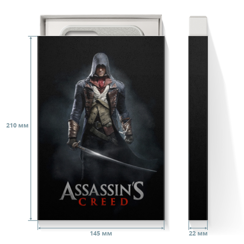 Заказать подарочную упаковку в Москве. Коробка для чехлов Assassins Creed (Unity Arno) от Аня Лукьянова - готовые дизайны и нанесение принтов.