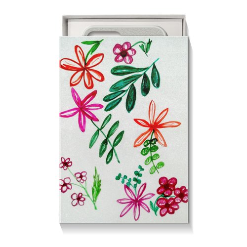 Заказать подарочную упаковку в Москве. Коробка для чехлов Цветы на белом от mrs-snit@yandex.ru - готовые дизайны и нанесение принтов.