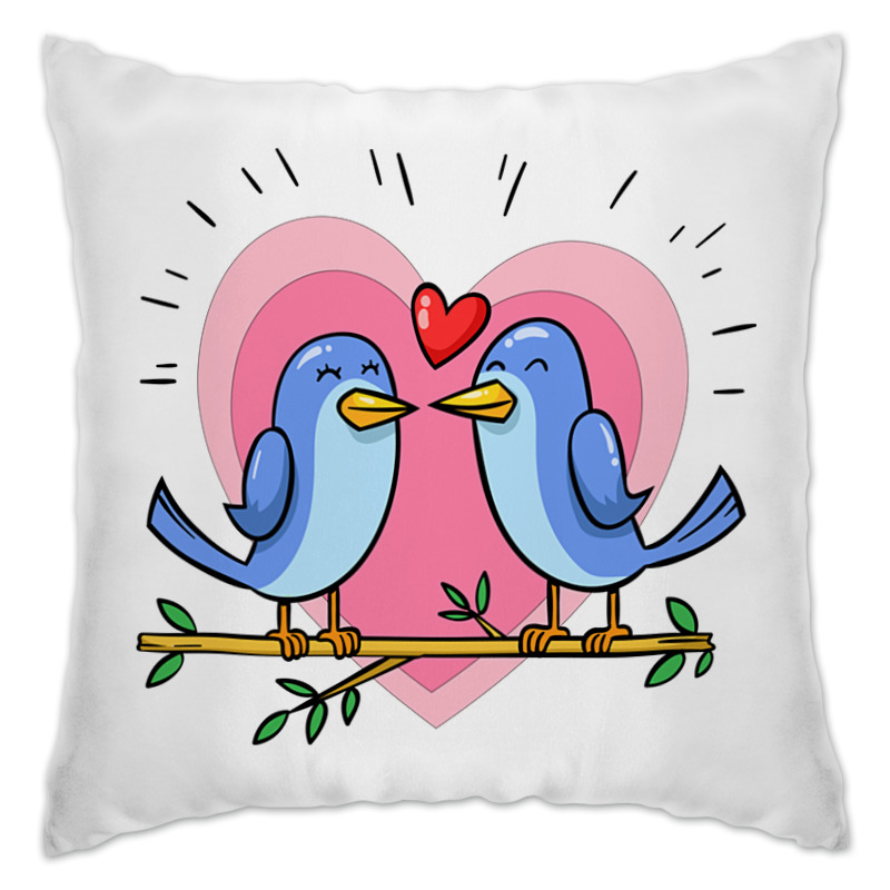 сумка влюблённые птички валентинка ярко синий Printio Подушка Влюблённые птички