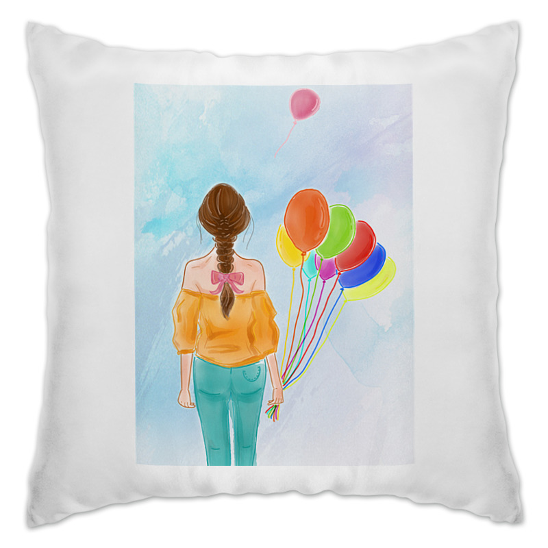 Printio Подушка Девушка с воздушными шарами