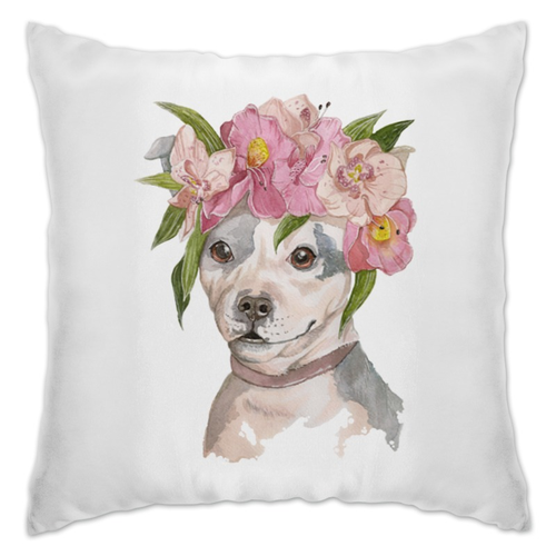Заказать подушку в Москве. Подушка собака в цветах от 4erta - готовые дизайны и нанесение принтов.