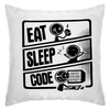 Заказать подушку в Москве. Подушка Eat, Sleep, Code от WebDiez - готовые дизайны и нанесение принтов.