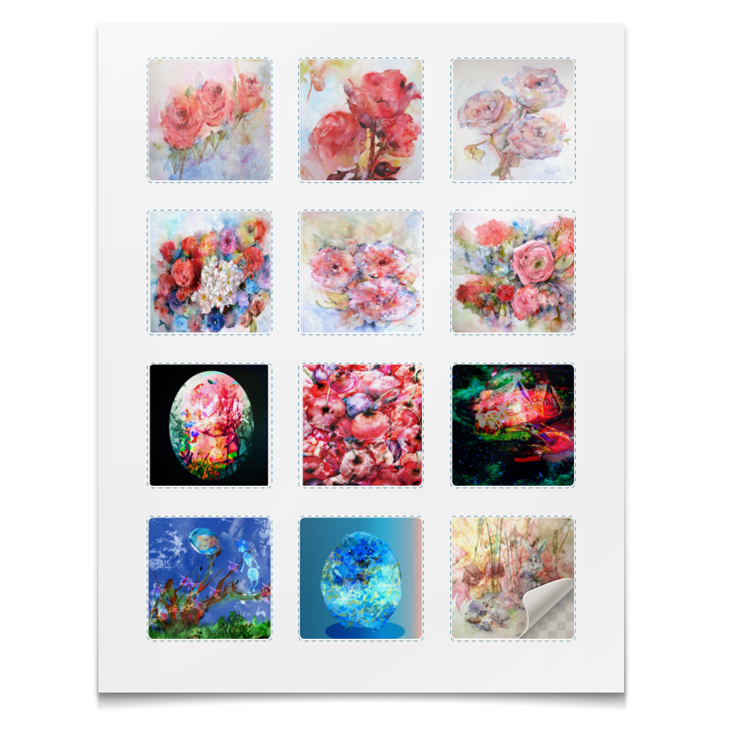 Printio Наклейки квадратные 5×5 см Акварельные цветы,сказки,смешные персонажи