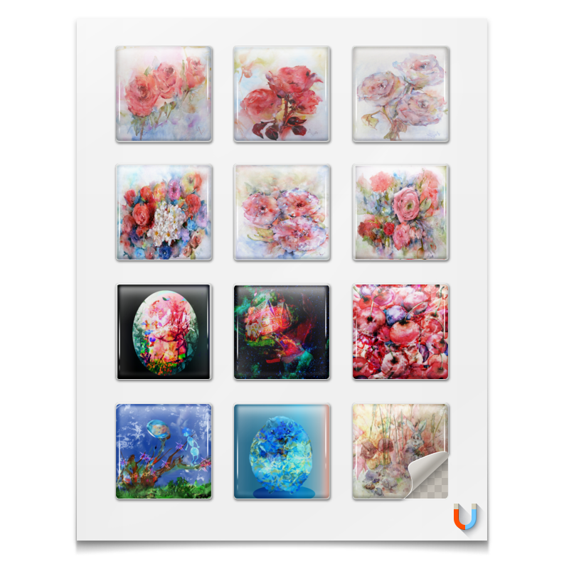Printio Наклейки квадратные 5×5 см Акварельные цветы,сказки,смешные персонажи