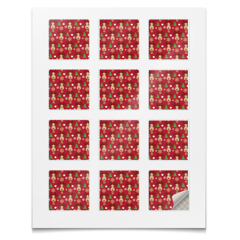 цена Printio Наклейки квадратные 5×5 см Новогодние олени