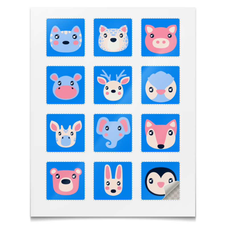 printio наклейки квадратные 5×5 см поросенок Printio Наклейки квадратные 5×5 см Cute animals