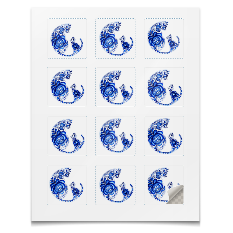 Printio Наклейки квадратные 5×5 см Кошка с котёнком , гжель. милые наклейки с фольгой в виде кошки галактики журнала наклейки для планировщика наклейки для альбома наклейки для дневника наклейки с