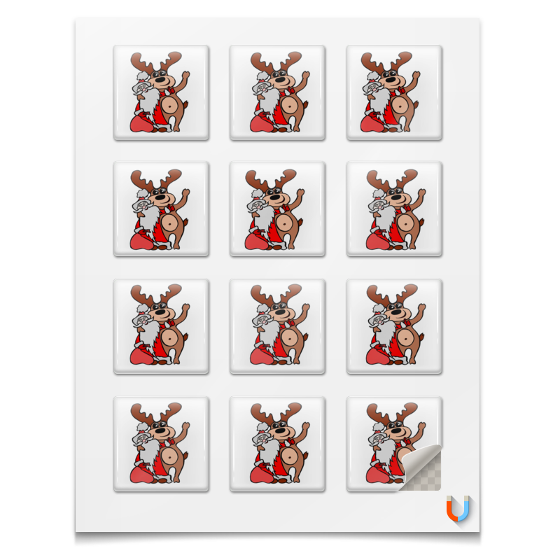 Printio Наклейки квадратные 5×5 см Дед мороз с оленем подвеска новогодняя деревянная дед мороз с подарками 0 5×5 5×7 7 см