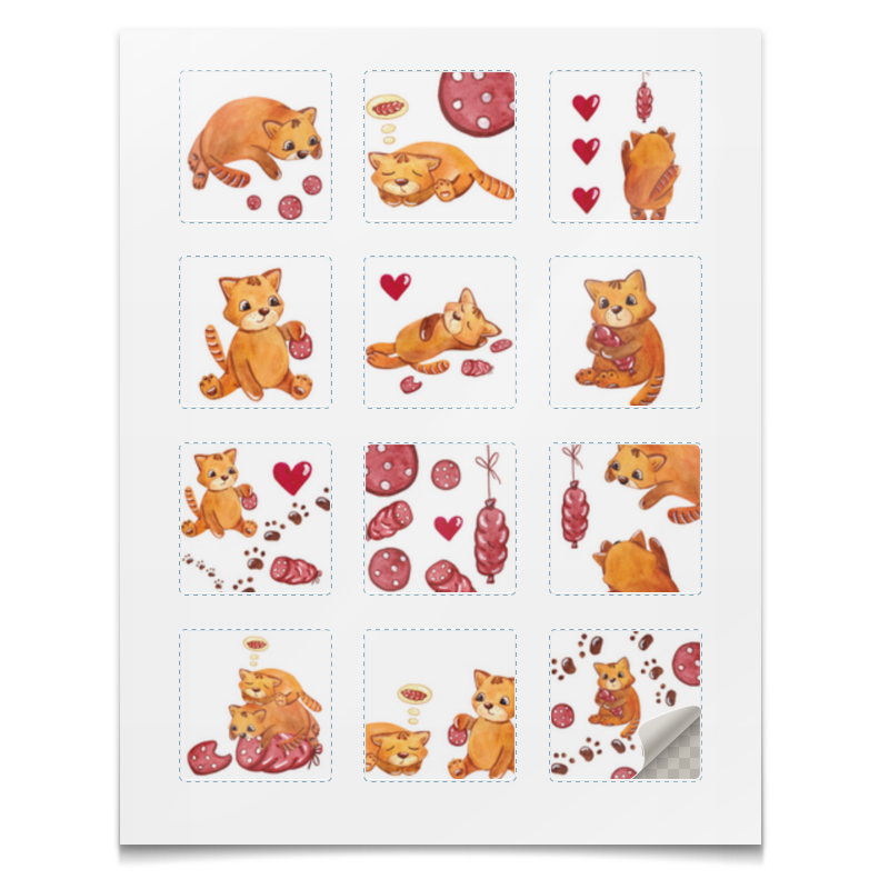 Printio Наклейки квадратные 5×5 см Котики любят колбаску вязаный рыжий котик 7 см игрушка ручной работы