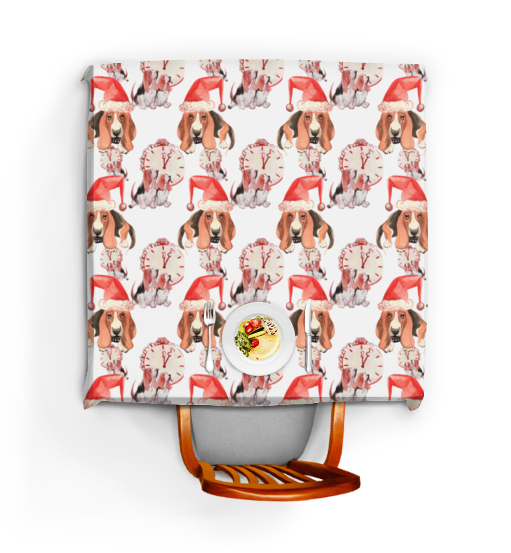 Printio Скатерть квадратная Узор с забавными новогодними акварельными собаками