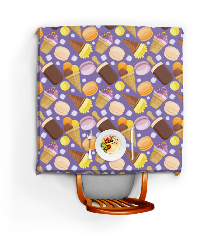 Printio Скатерть квадратная Прохладные сладости сумка 12 десертов пончик круассан мороженое макаруны фиолетовый