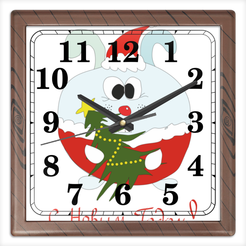 Printio Часы квадратные из пластика (под дерево) Новогодний заяц