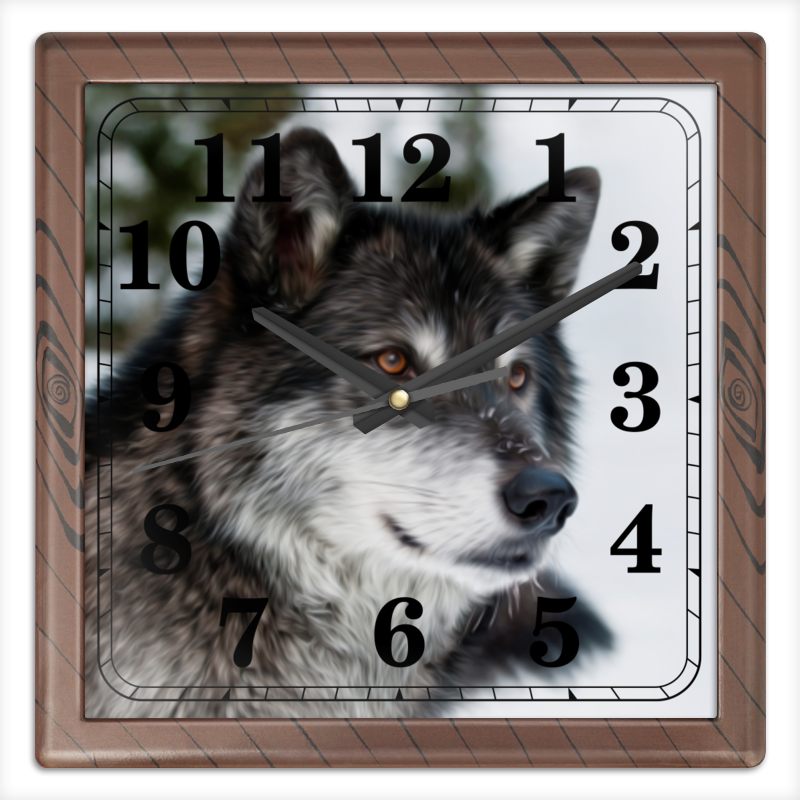Printio Часы квадратные из пластика (под дерево) Серый волк