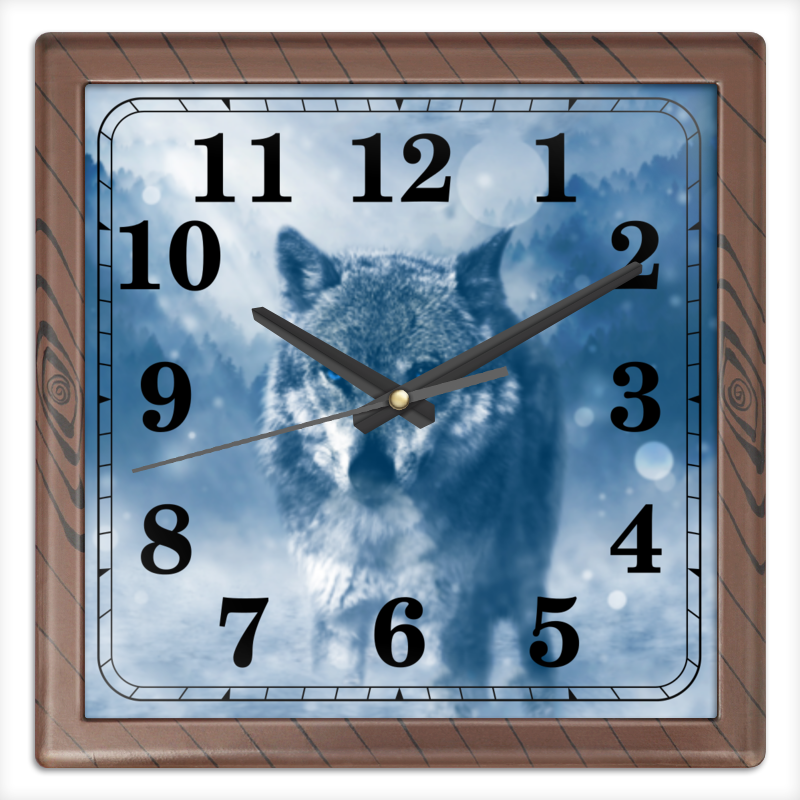 Printio Часы квадратные из пластика (под дерево) Волк с голубыми глазами