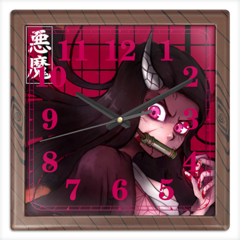Printio Часы квадратные из пластика (под дерево) Незуко - убийца демонов