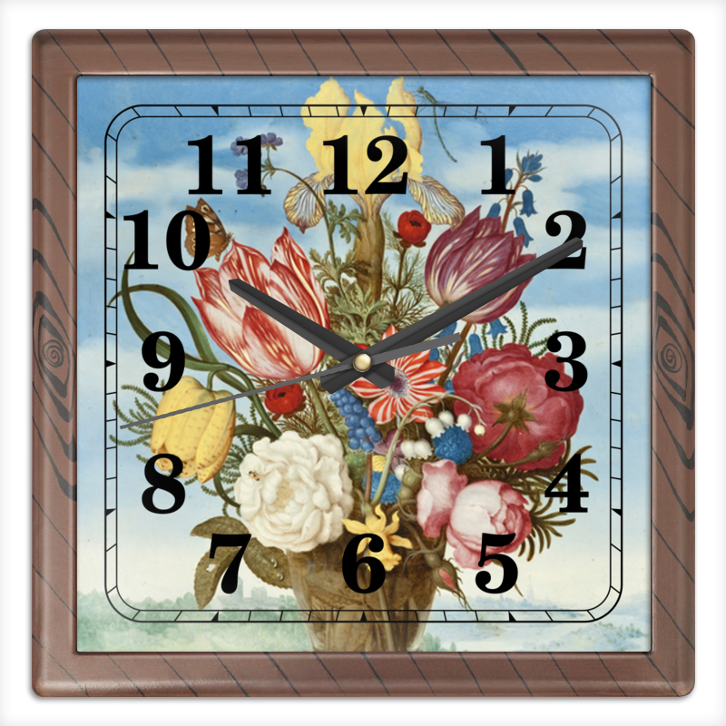 Printio Часы квадратные из пластика (под дерево) Букет цветов на полке (амброзиус босхарт)