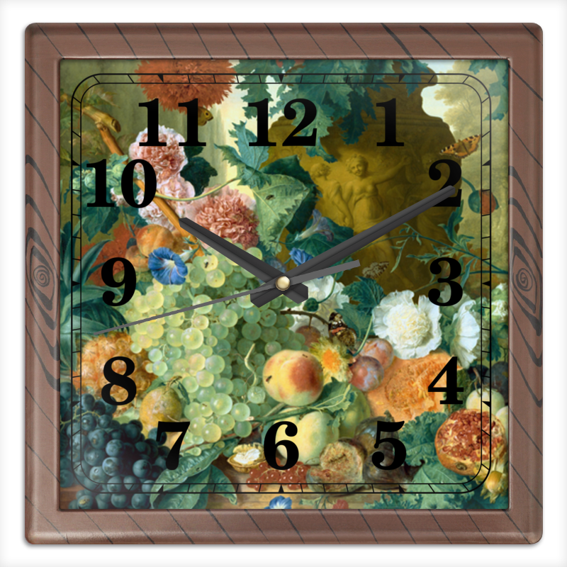 Printio Часы квадратные из пластика (под дерево) Фрукты и цветы (ян ван хёйсум)