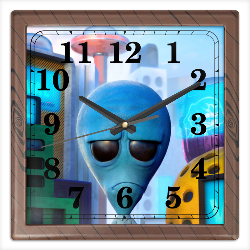 Printio Часы квадратные из пластика (под дерево) Инопланетянин printio часы квадратные из пластика под дерево часы йода