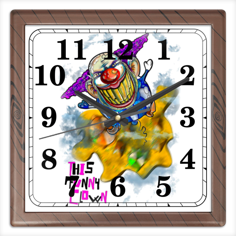 printio часы квадратные из пластика под дерево клоун и медведь Printio Часы квадратные из пластика (под дерево) Смешной клоун