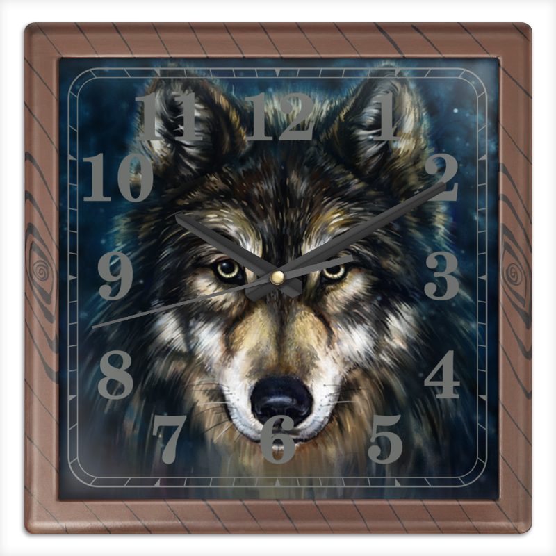 Printio Часы квадратные из пластика (под дерево) Волки фэнтези. седой волк printio часы квадратные из пластика под дерево морской волк