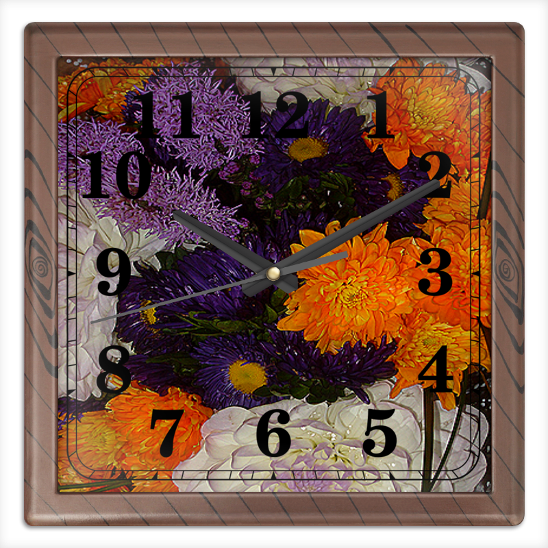 Printio Часы квадратные из пластика (под дерево) Время цветов. printio часы квадратные из пластика под дерево лепестки цветов