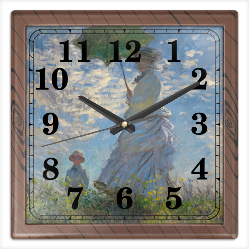 Printio Часы квадратные из пластика (под дерево) Дама с зонтиком — мадам моне со своим сыном printio часы круглые из дерева дама с зонтиком мадам моне со своим сыном