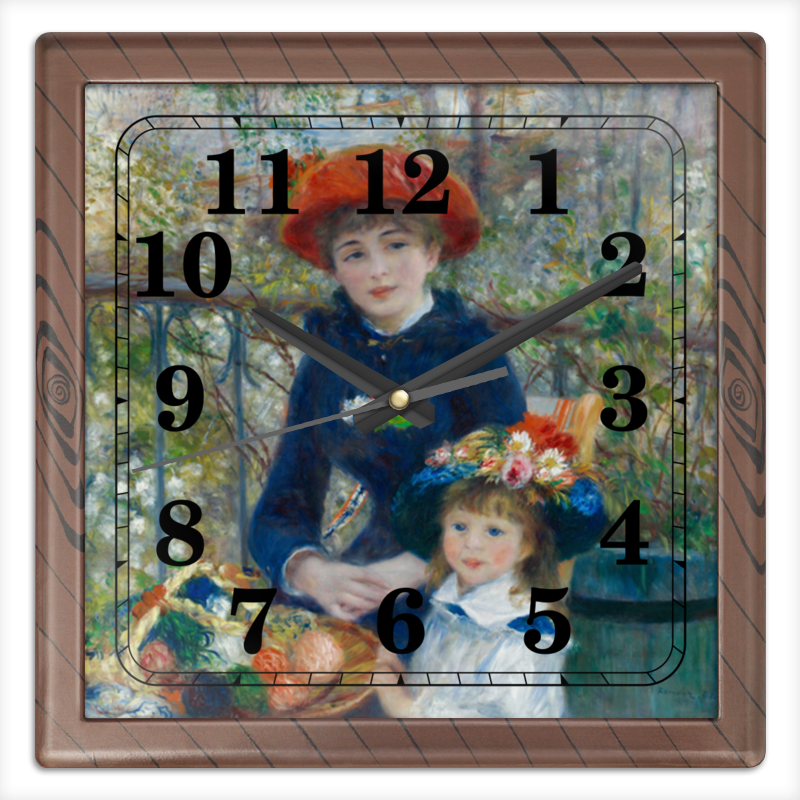 Printio Часы квадратные из пластика (под дерево) Две сестры (на террасе) (пьер огюст ренуар)
