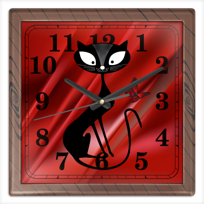 Printio Часы квадратные из пластика (под дерево) Черная кошка