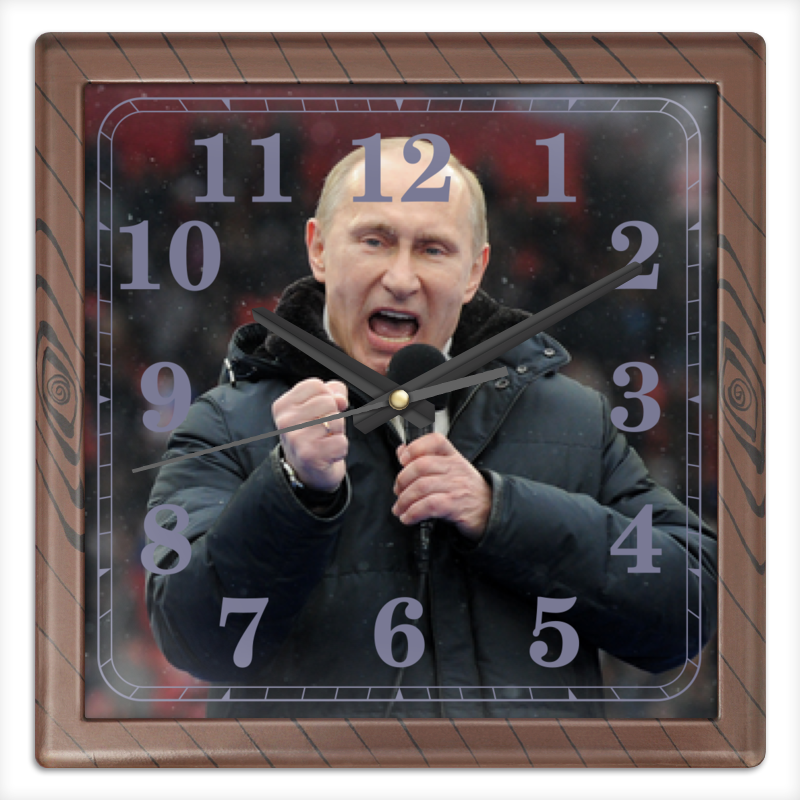 Printio Часы квадратные из пластика (под дерево) Путин. политика