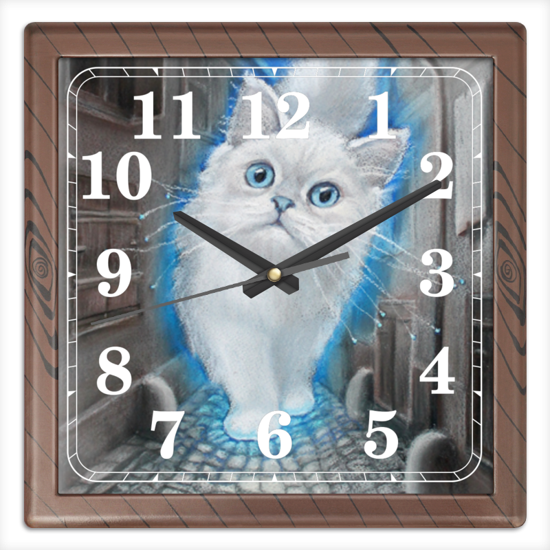 Printio Часы квадратные из пластика (под дерево) Лунный кот printio часы квадратные из пластика под дерево скелет и жуткий кот