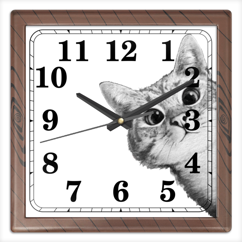 Printio Часы квадратные из пластика (под дерево) Любопытный кот printio часы квадратные из пластика под дерево скелет и жуткий кот