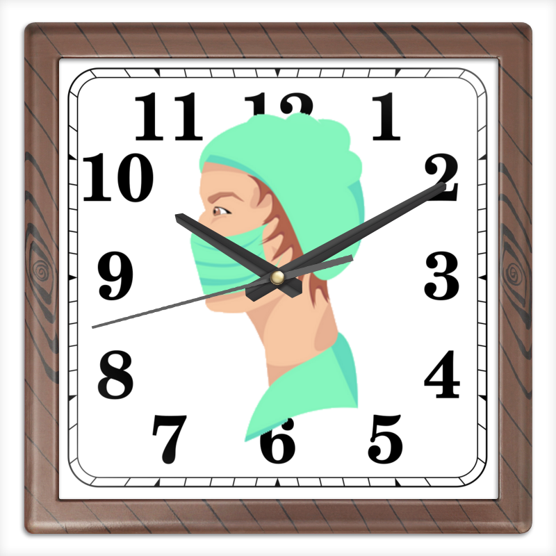 Printio Часы квадратные из пластика (под дерево) медицинский работник в маске