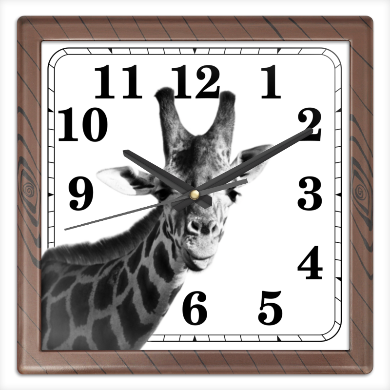 Printio Часы квадратные из пластика (под дерево) Жираф показывает язык printio часы квадратные из пластика под дерево жираф в маске